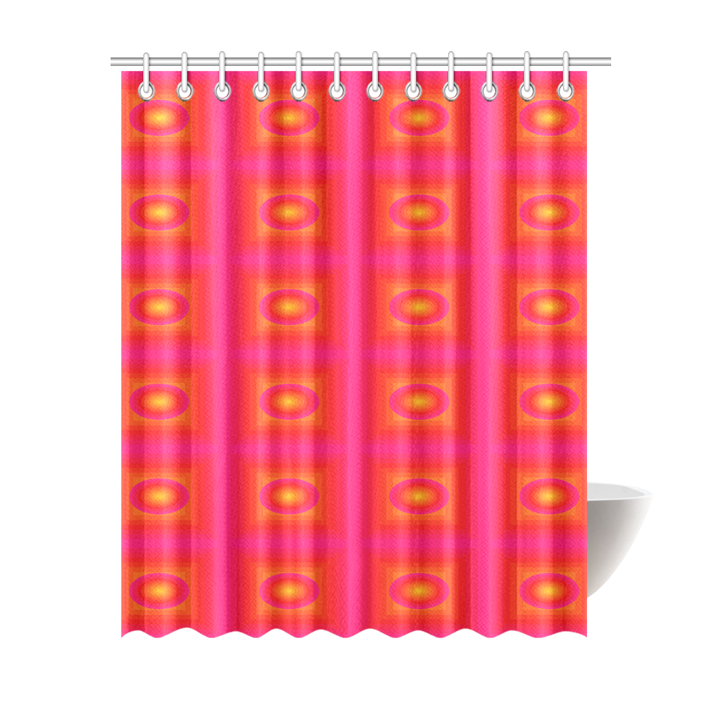 Pink yellow oval multiple squares Shower Curtain 69"x84"