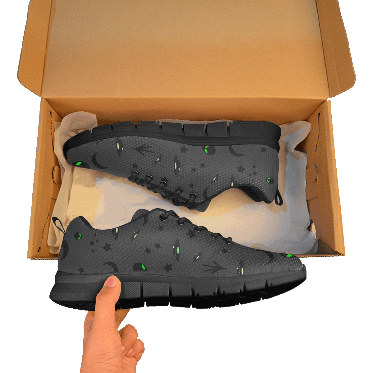 Alien Flying Saucers Stars Pattern (Charcoal/Black) Men's Breathable Running Shoes (Model 055)