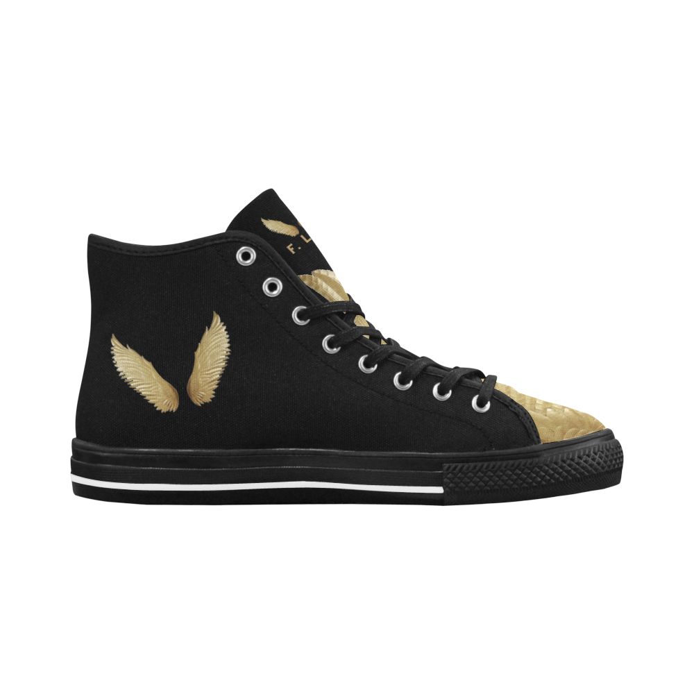 Morning Momie - Women's F L Y Black Gold Wings High Top Canvas Sneakers Vancouver H Women's Canvas Shoes (1013-1)