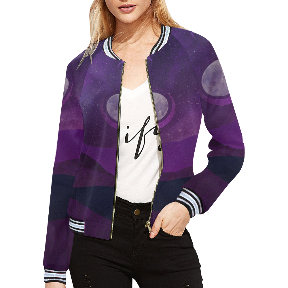 Purple Moon Night All Over Print Bomber Jacket for Women (Model H21)