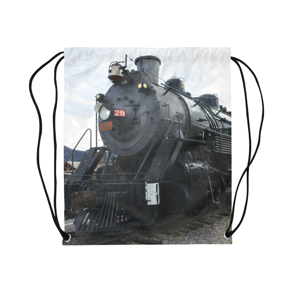 Railroad Vintage Steam Engine on Train Tracks Large Drawstring Bag Model 1604 (Twin Sides)  16.5"(W) * 19.3"(H)