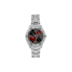 Las Vegas Black and Red Casino Poker Card Shapes Men's Stainless Steel Analog Watch(Model 108)