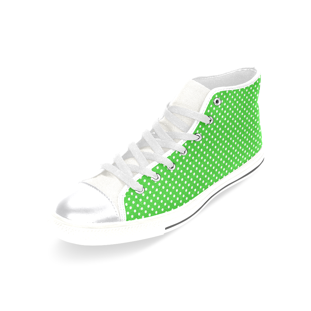 Green polka dots Women's Classic High Top Canvas Shoes (Model 017)
