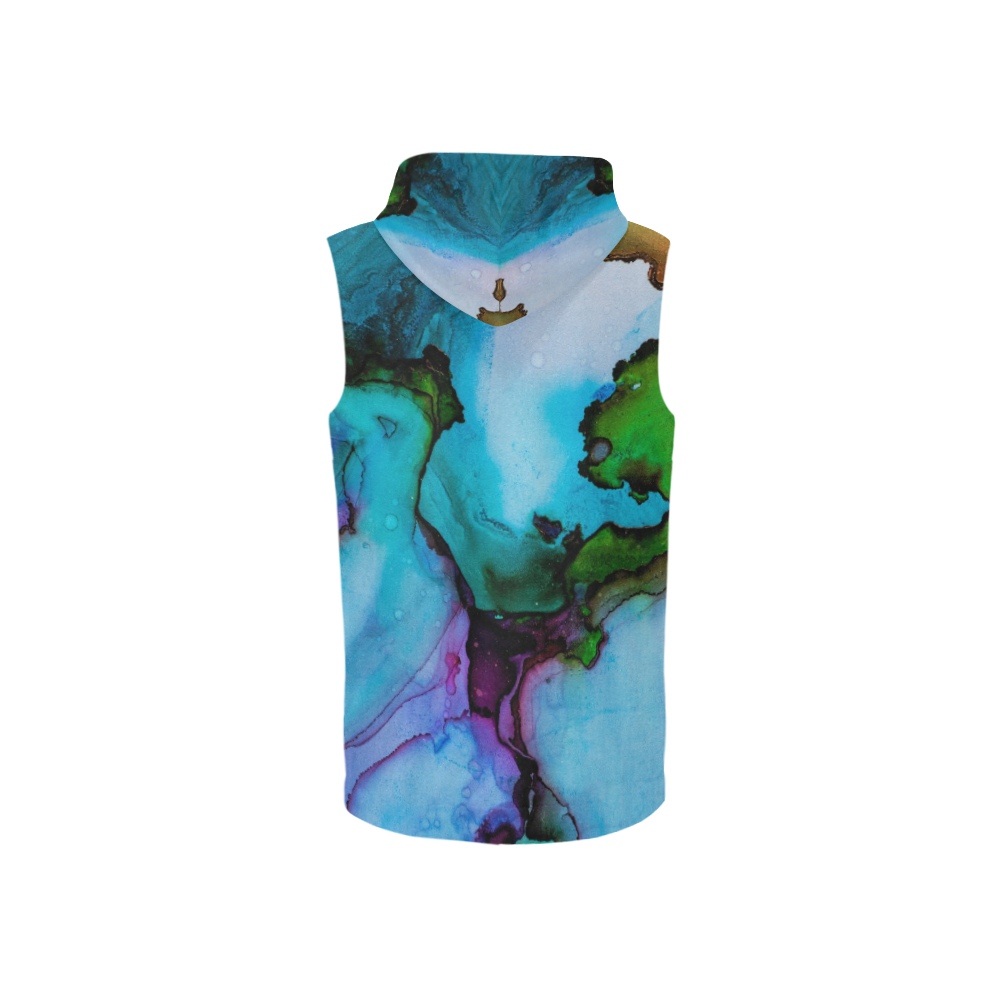 Blue green ink All Over Print Sleeveless Zip Up Hoodie for Women (Model H16)