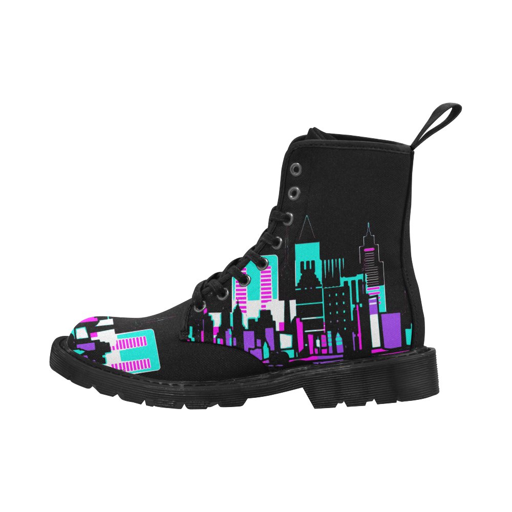 architecture skyline turquoise lila pink Martin Boots for Men (Black) (Model 1203H)