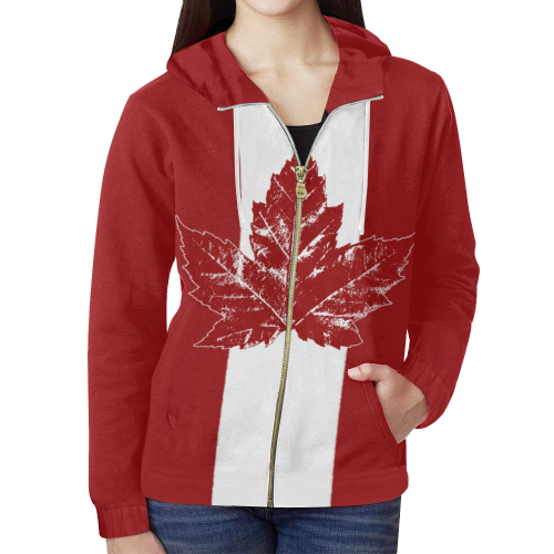 Cool Canada Flag Hoodie Jackets All Over Print Full Zip Hoodie for Women (Model H14)