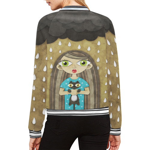 We Love Rain All Over Print Bomber Jacket for Women (Model H21)