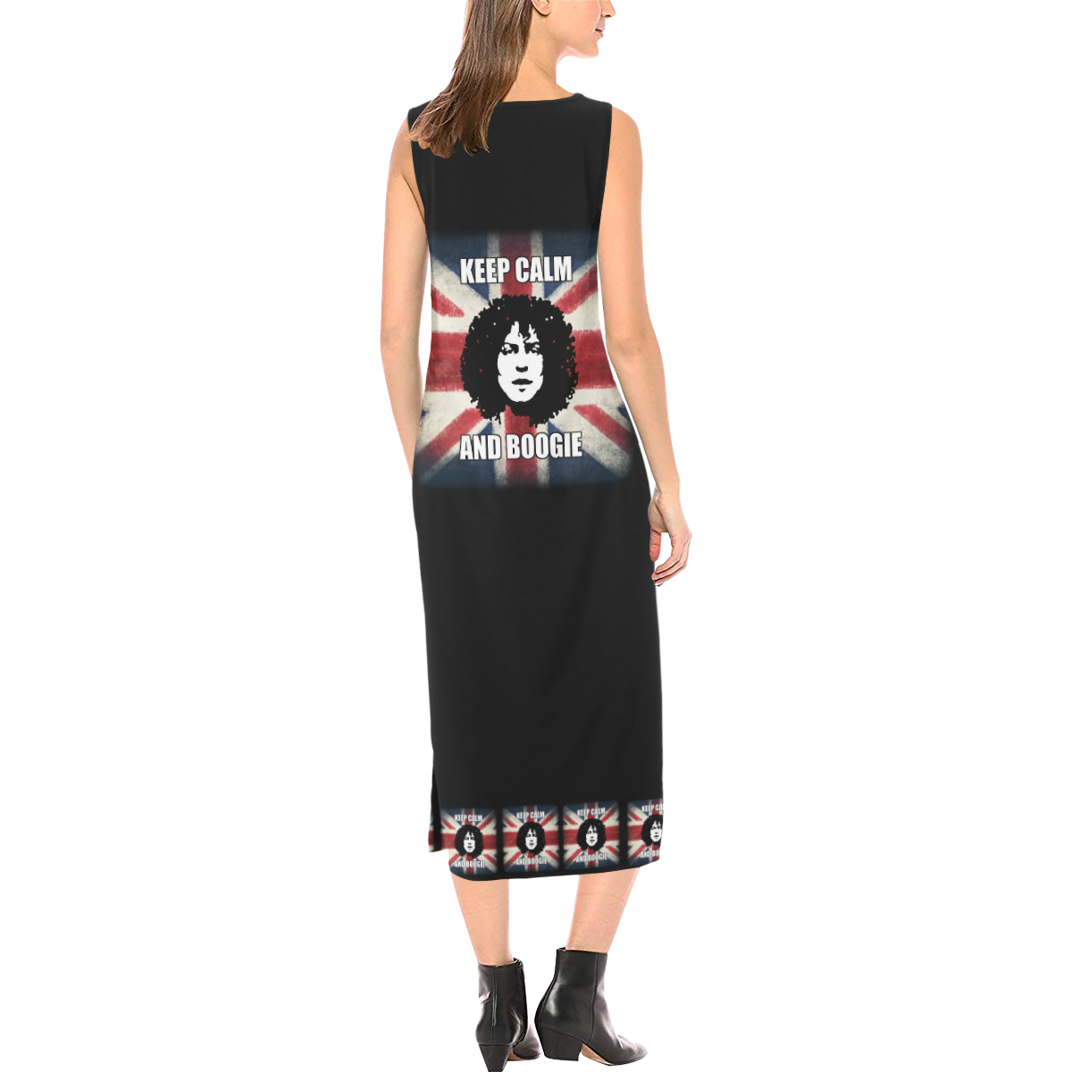 KEEP CALM AND BOOGIE SLEEVELESS DRESS 2 Phaedra Sleeveless Open Fork Long Dress (Model D08)