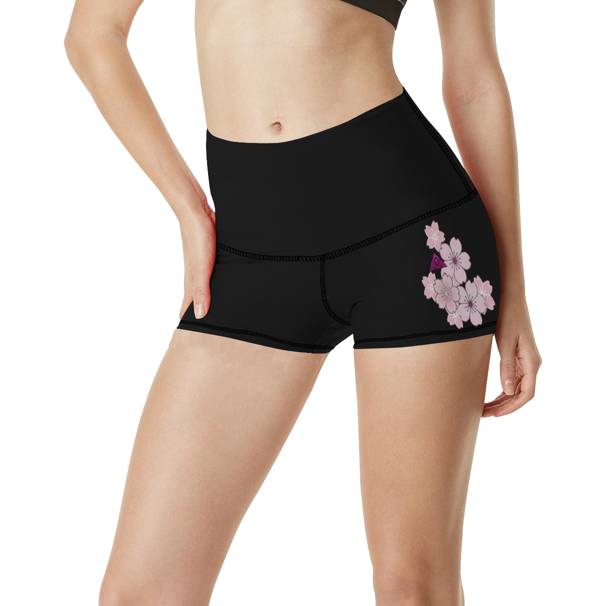 Sakura Breeze Black/Peaceful Plum Women's All Over Print Yoga Shorts (Model L17)
