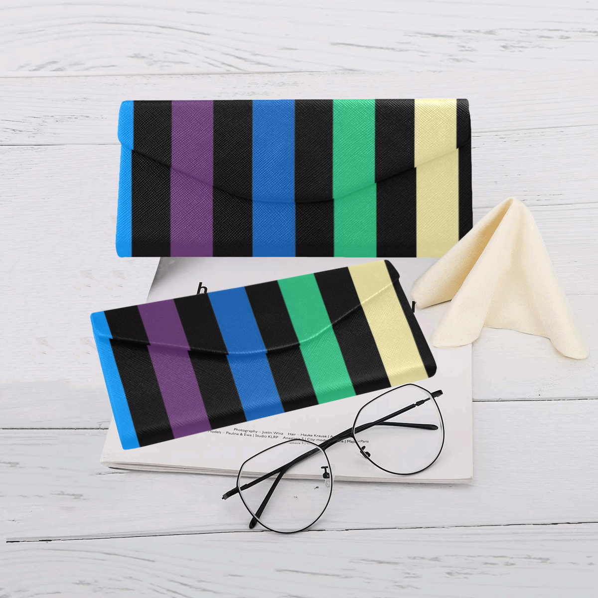 Rainbow Stripes with Black Custom Foldable Glasses Case
