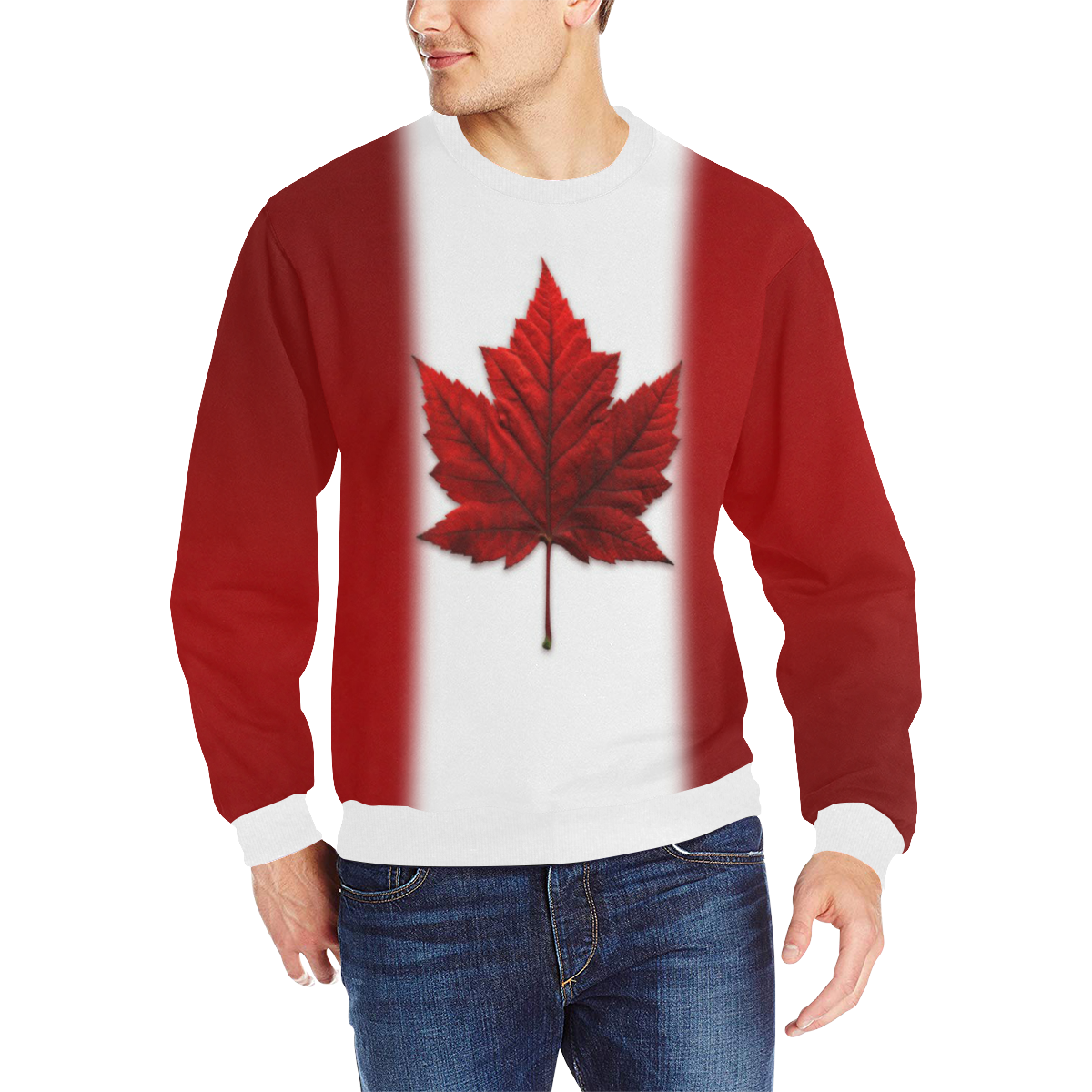 Canada Flag Sweatshirts Men's Rib Cuff Crew Neck Sweatshirt (Model H34)