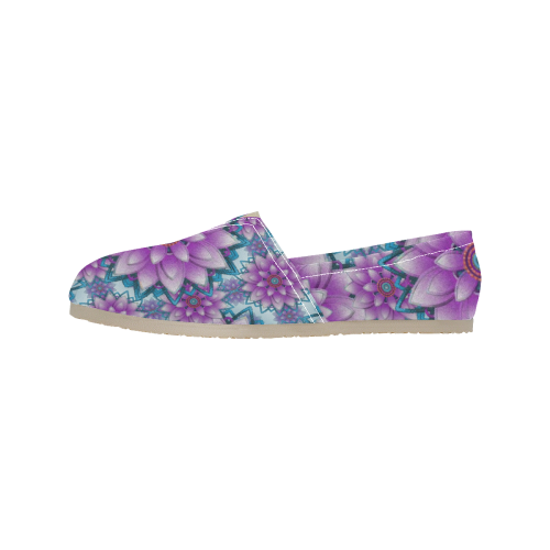 Lotus Flower Ornament Pattern Purple and turquoise Women's Classic Canvas Slip-On (Model 1206)
