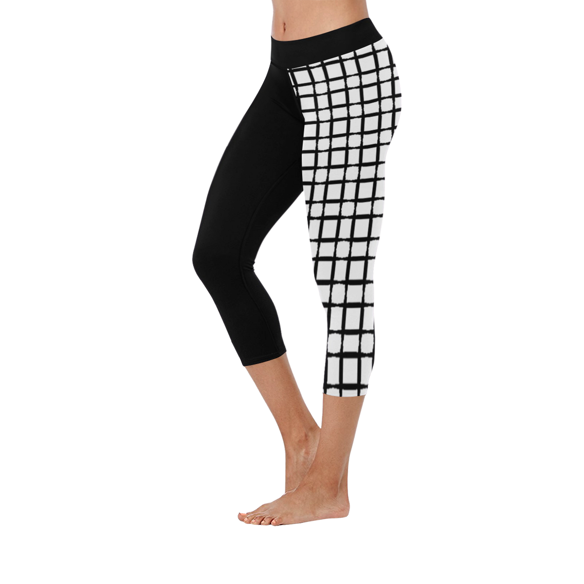 black white pattern Women's Low Rise Capri Leggings (Invisible Stitch) (Model L08)