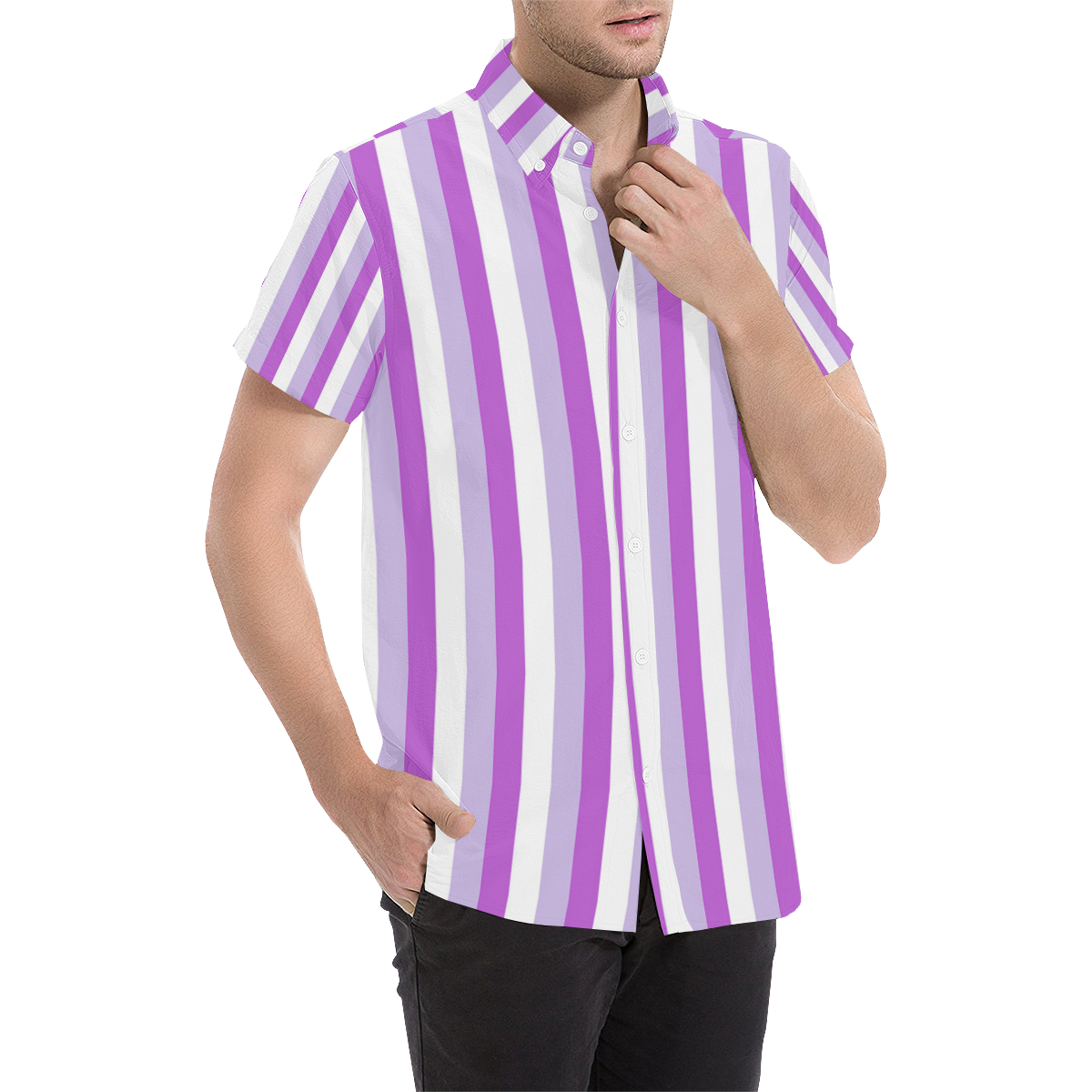 Purple Stripes Men's All Over Print Short Sleeve Shirt (Model T53)