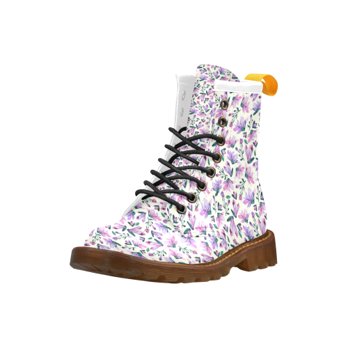 Lovely Watercolored Springflowers High Grade PU Leather Martin Boots For Men Model 402H