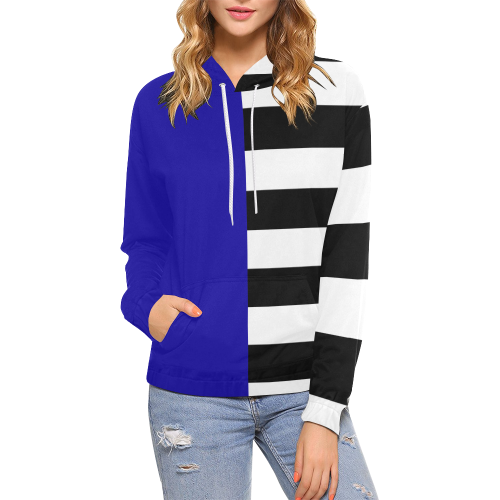 Blue and Stripes Mixed Print All Over Print Hoodie for Women (USA Size) (Model H13)