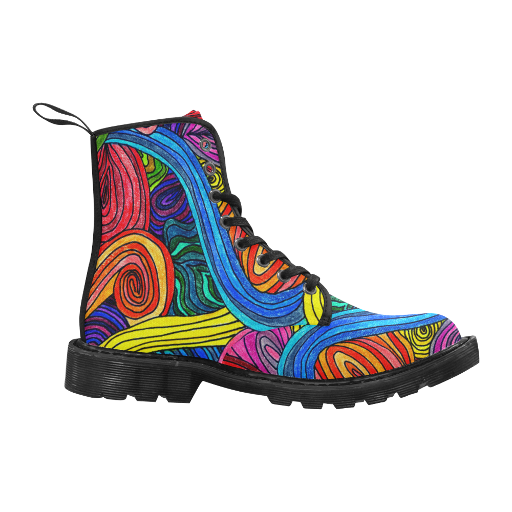 Psychedelic Lines Custom Canvas Boots for Men (Black) (Model 1203H)