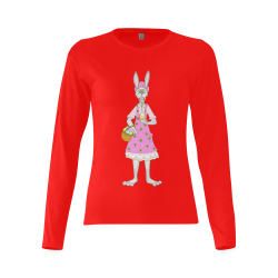 Easter Mom Bunny Red Sunny Women's T-shirt (long-sleeve) (Model T07)