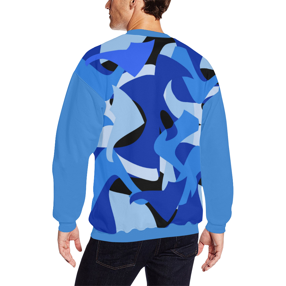 Camouflage Abstract Blue and Black (Vest Style) Blue All Over Print Crewneck Sweatshirt for Men (Model H18)