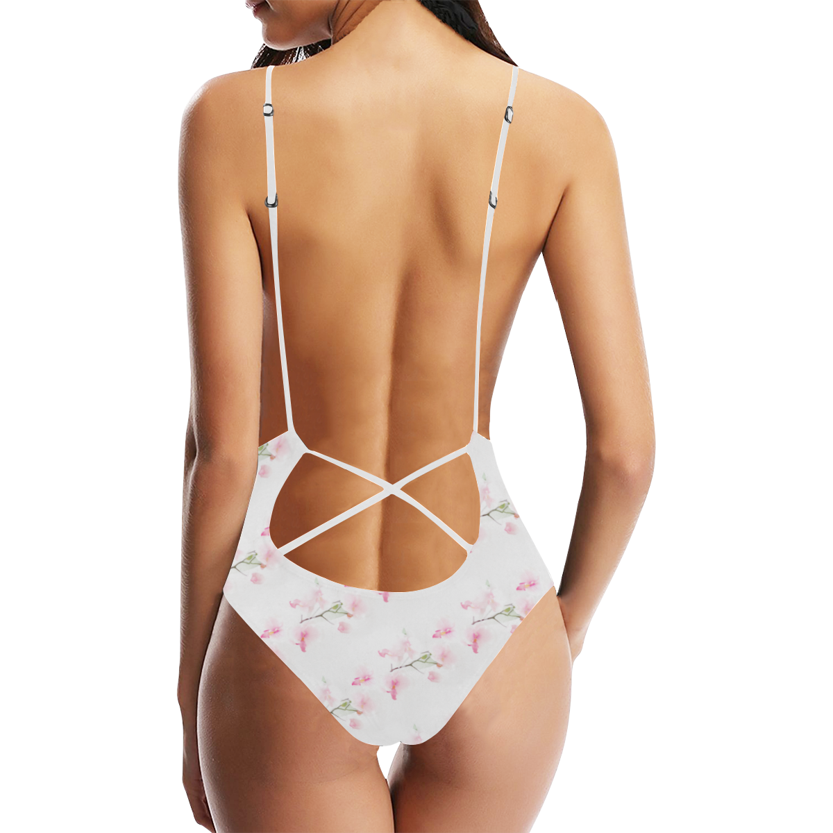 Pattern Orchidées Sexy Lacing Backless One-Piece Swimsuit (Model S10)