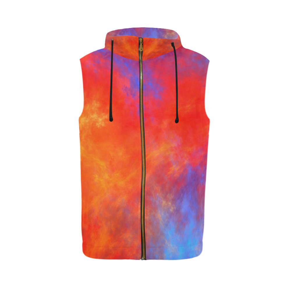 Fire and Ice All Over Print Sleeveless Zip Up Hoodie for Men (Model H16)