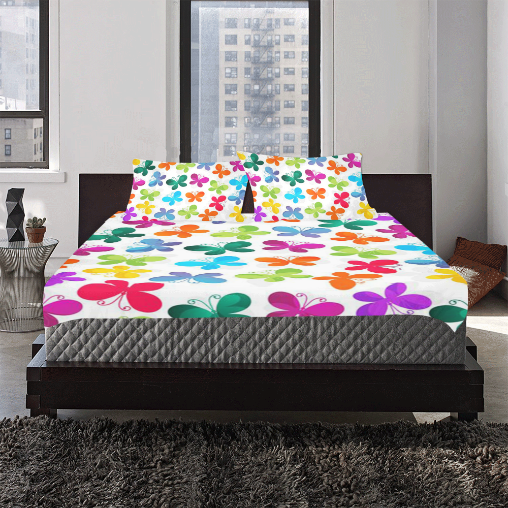 Colorful Butterflies and Flowers V10 3-Piece Bedding Set