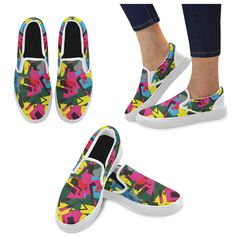 Crolorful shapes Men's Unusual Slip-on Canvas Shoes (Model 019)