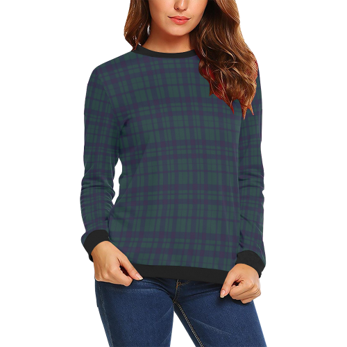 Green Plaid Rock Style All Over Print Crewneck Sweatshirt for Women (Model H18)