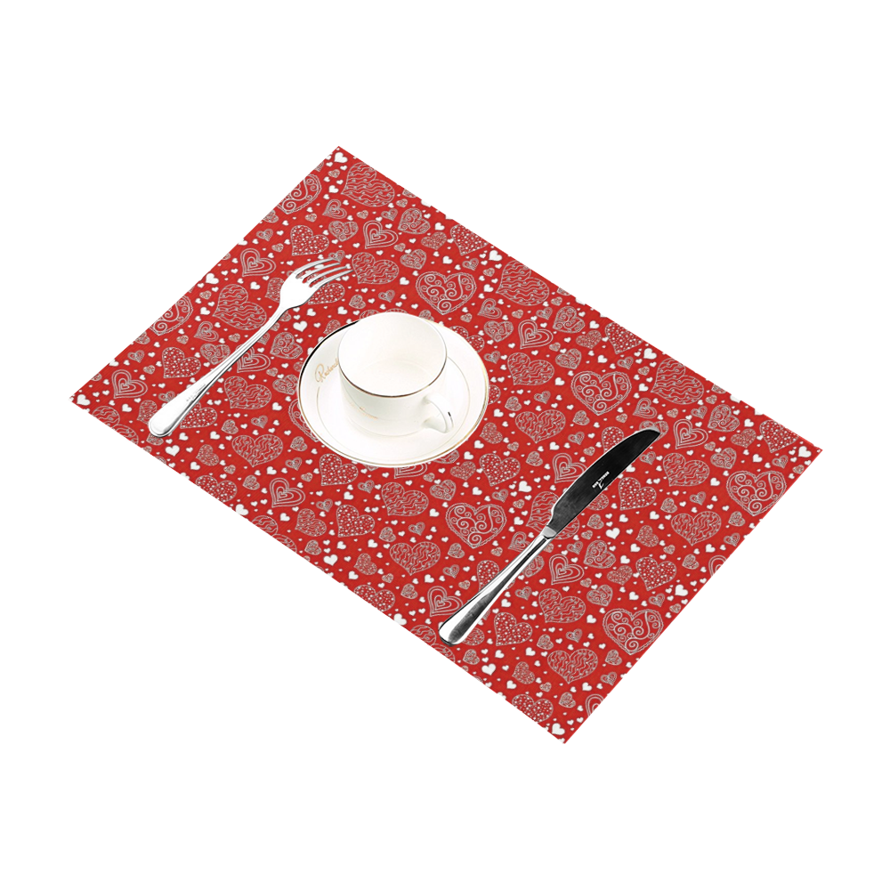 red white hearts Placemat 12’’ x 18’’ (Two Pieces)