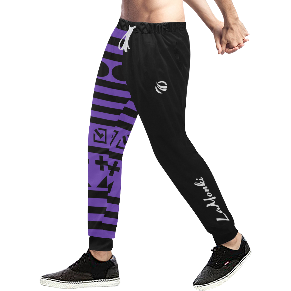 Lamonki purple pattern black Men's All Over Print Sweatpants (Model L11)