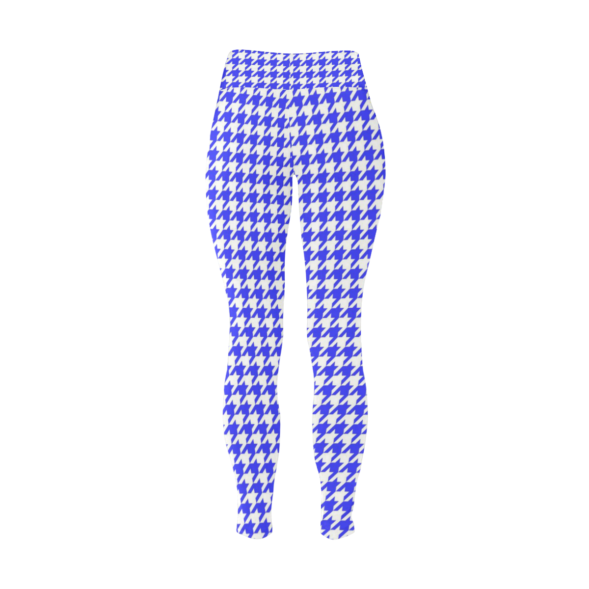 Friendly Houndstooth Pattern,blue by FeelGood Women's Plus Size High Waist Leggings (Model L44)