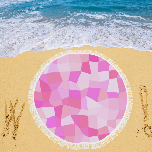 Bright Pink Mosaic Circular Beach Shawl 59"x 59"