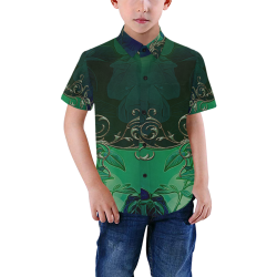 Green floral design Boys' All Over Print Short Sleeve Shirt (Model T59)