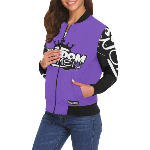 Purple/Black All Over Print Bomber Jacket for Women (Model H19)
