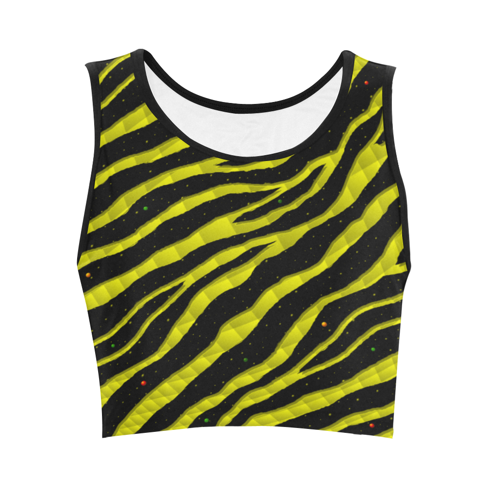 Ripped SpaceTime Stripes - Yellow Women's Crop Top (Model T42)