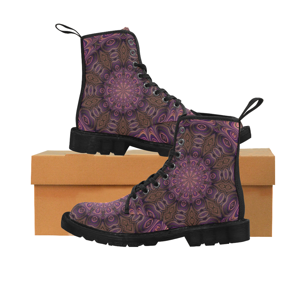Pastel Satin Ribbons Fractal Mandala 4 Martin Boots for Women (Black) (Model 1203H)