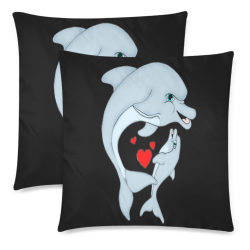 Dolphin Love Black Custom Zippered Pillow Cases 18"x 18" (Twin Sides) (Set of 2)
