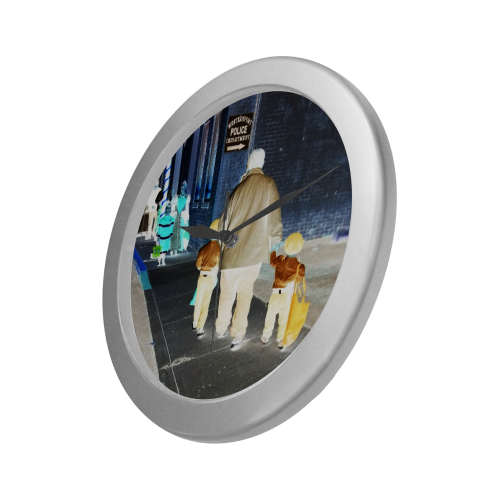 Ghosts roaming the street (silver) Silver Color Wall Clock
