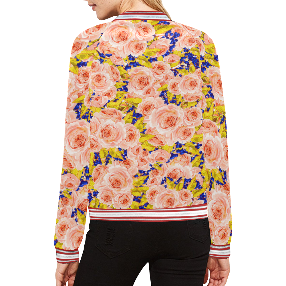 Rose Flower All Over Print Bomber Jacket for Women (Model H21)