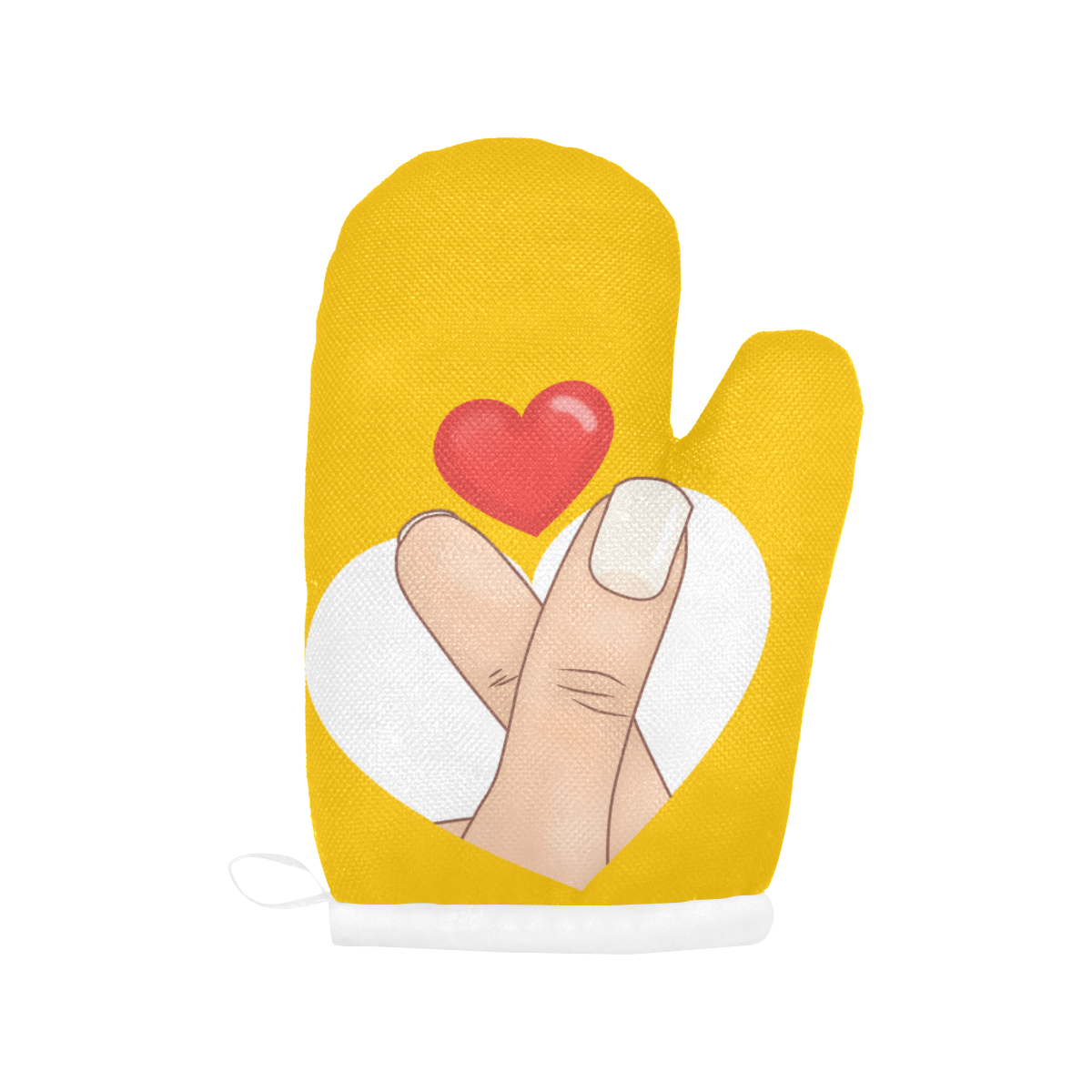 Finger Heart on Yellow Oven Mitt (Two Pieces)