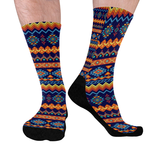 Awesome Ethnic Boho Design Mid-Calf Socks (Black Sole)