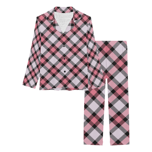 pink plaid Women's Long Pajama Set