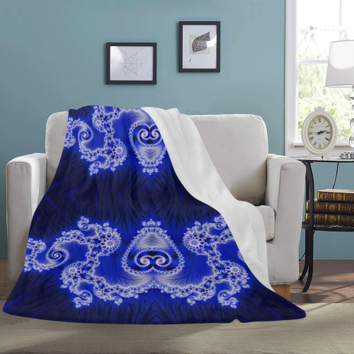 Blue and White Hearts  Lace Fractal Abstract Ultra-Soft Micro Fleece Blanket 54''x70''