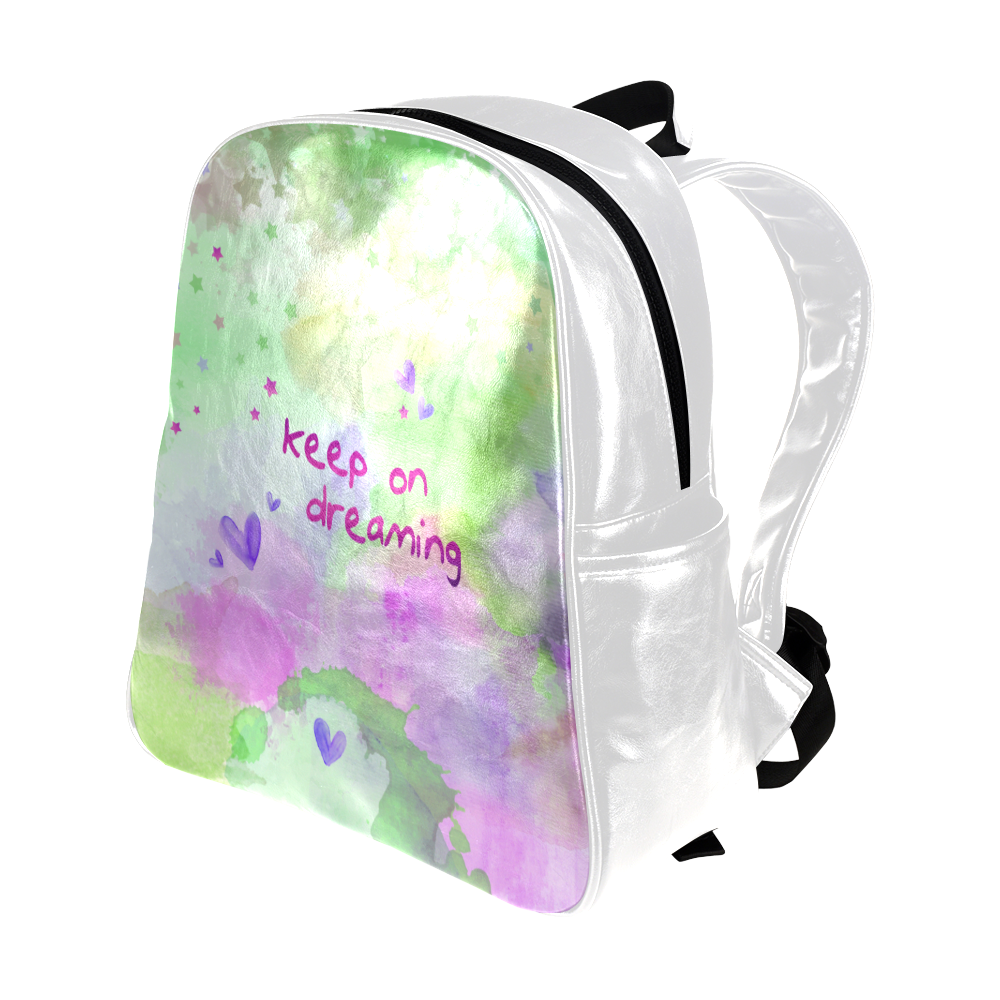 KEEP ON DREAMING - lilac and green Multi-Pockets Backpack (Model 1636)