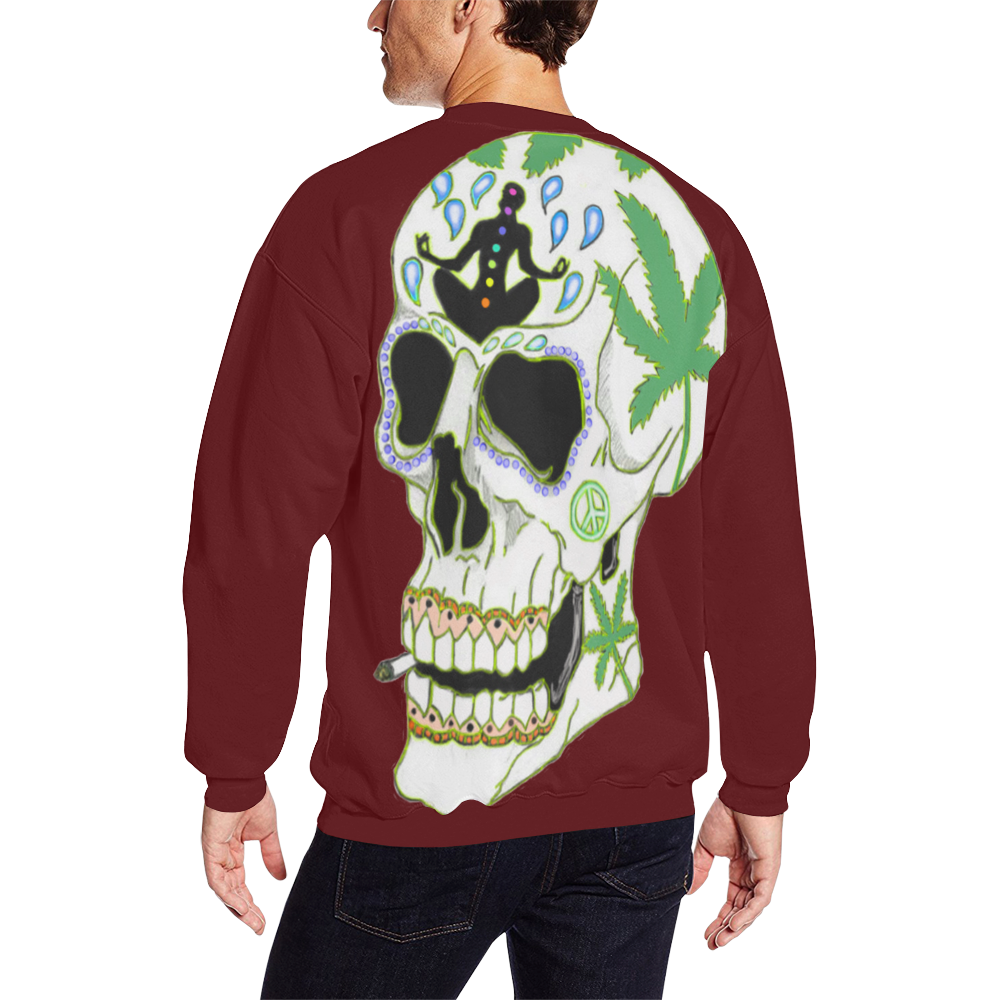 Enlightenment Sugar Skull Burgundy All Over Print Crewneck Sweatshirt for Men (Model H18)