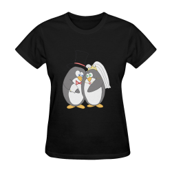 Penguin Wedding Black Women's T-Shirt in USA Size (Two Sides Printing)