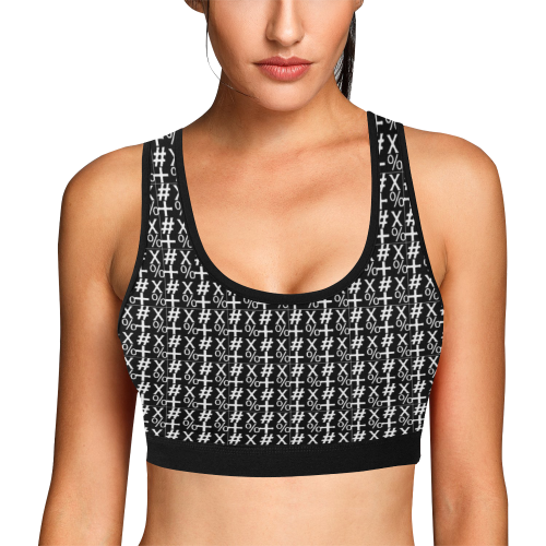 NUMBERS Collection Symbols Black Women's All Over Print Sports Bra (Model T52)