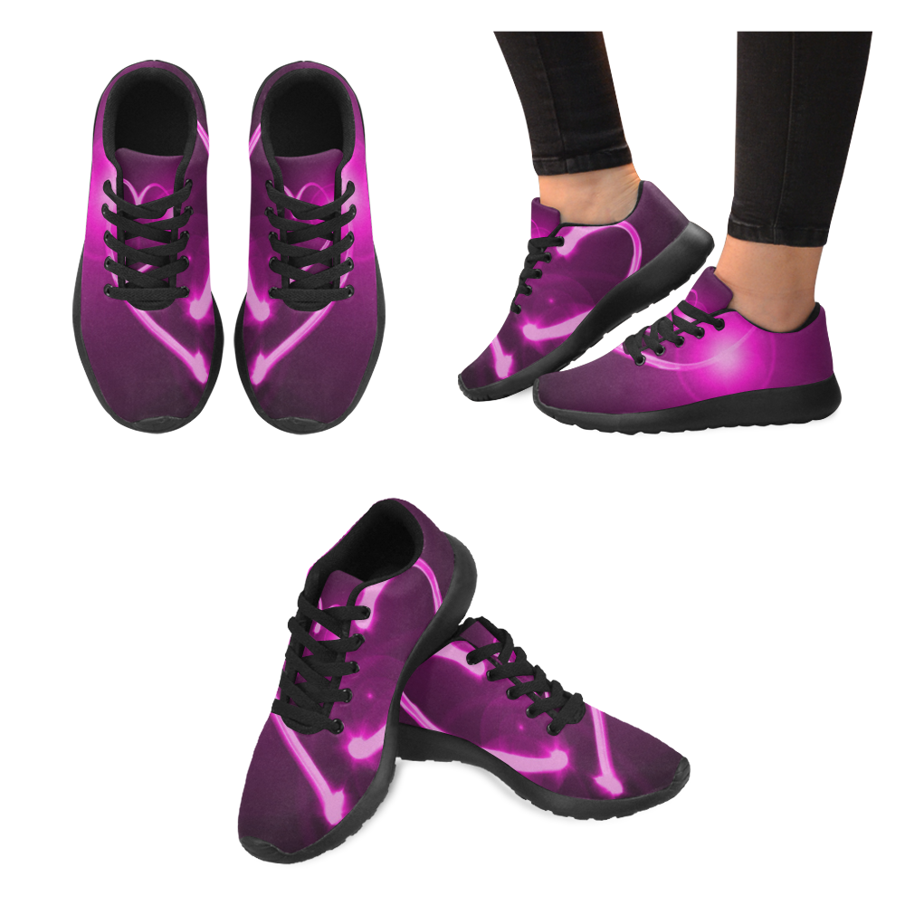 Girls Violet Neon Heart Running Shoes Kid's Running Shoes (Model 020)