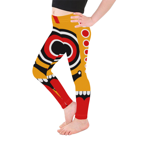 Red Yellow Tiki Tribal Kid's Ankle Length Leggings (Model L06)