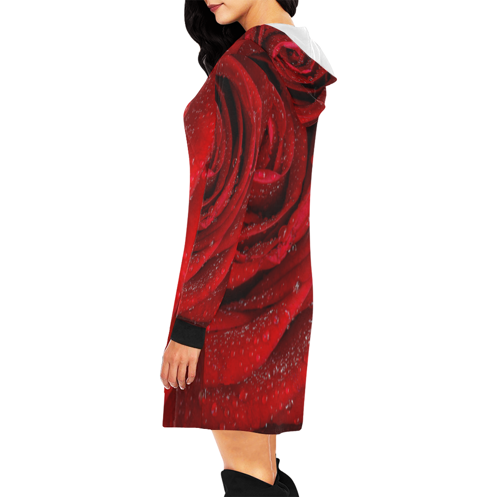 Red rosa All Over Print Hoodie Mini Dress (Model H27)